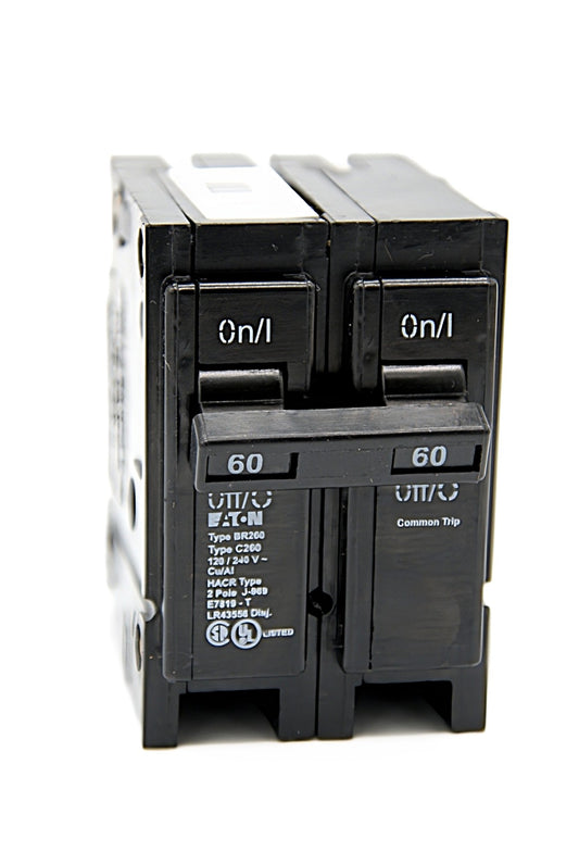 Eaton BR 2-Pole Circuit Breaker BR260, 60 Amps on both poles 120/240V AC 10,000 AIC Push-On