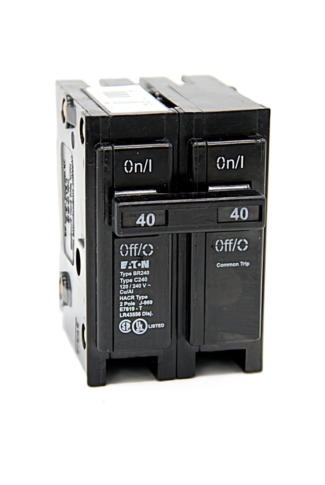 Eaton BR250 Series 2-Pole Circuit Breaker  50 Amps on both poles 120/240V AC 10,000 AIC Push-On