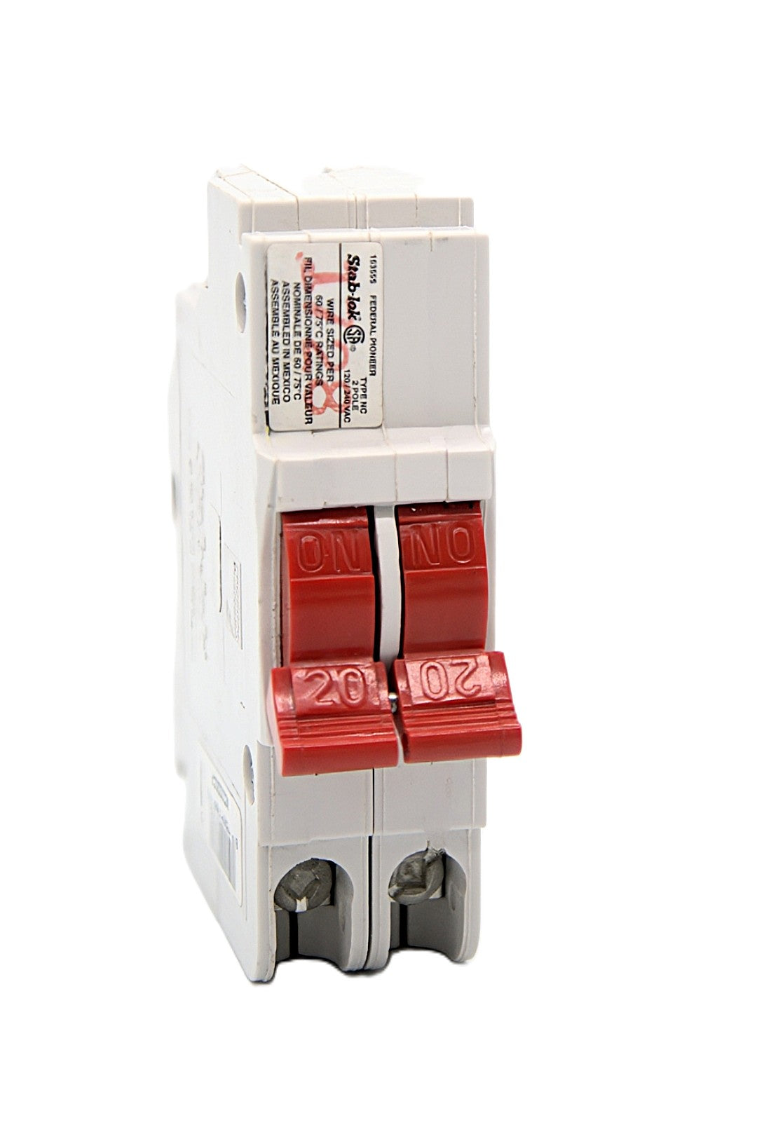 Federal Pioneer NC220 Stab-Lok Double-Pole Circuit Breaker NC Type Double-Pole (2-Pole) 20 Amps on both poles 120/240V AC Push-On