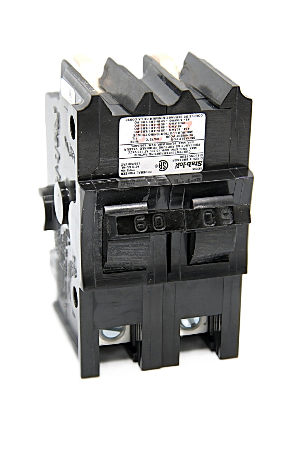 Federal Pioneer Stab-Lo NB260 Double-Pole Circuit Breaker AL Double-Pole (2-Pole) 60 Amps on both poles 120/240V AC Push-On