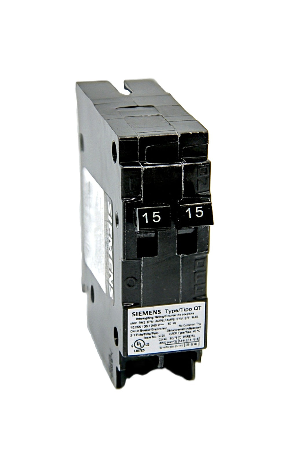 Siemens Q215 Circuit Breaker 2-Pole 15 Amps each pole 120/240V AC Push ...