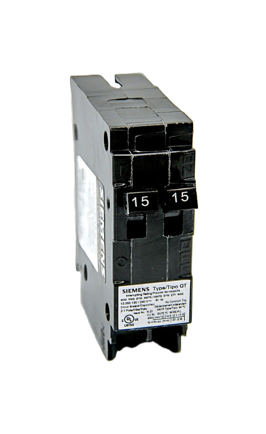 Siemens Q215 Circuit Breaker 2-Pole 15 Amps each pole 120/240V AC Push-On