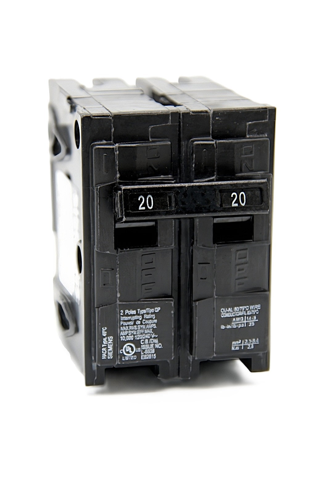 Siemens QP220 Circuit Breaker 2-Pole 20 Amps 120/240V AC Push-on
