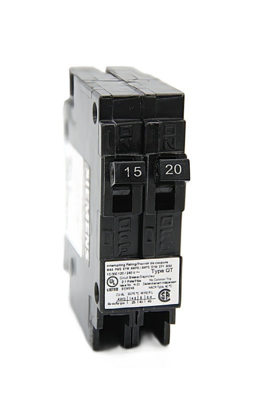 Siemens QT1515 Circuit Breaker 2-Pole 15 Amps and 20 Amps 120/240V AC Push-On