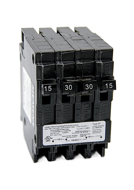 Siemens Q21530CTNC Circuit Breaker 4-Pole 15 Amps 2 poles &  30 Amps 2 poles 120/240V AC Push-On
