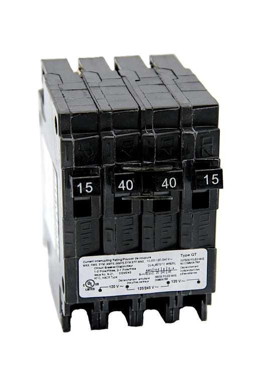 Siemens Q21530 Circuit Breaker 4-Pole 15 Amps 2 poles  40 Amps 2 poles 120/240V AC Push-On