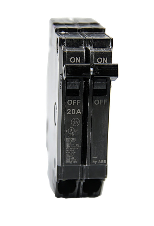 GE THQP220 - 20A Double-Pole Circuit Breaker 120/240V AC Push-On